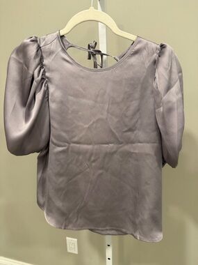 Express Satin Puff Sleeve Blouse - Lavender